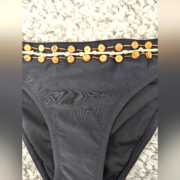 NWT Womens (Size Medium) Black Tube Top Bikini With Shell Buttons & Gold Accents - Picture 4 of 16